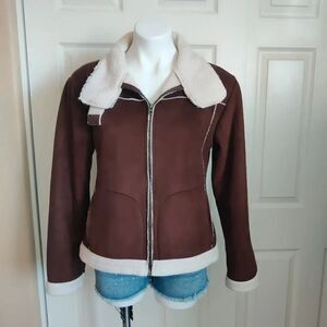 Girl's Active faux suede crop Sherpa lined jacket sz 14/16